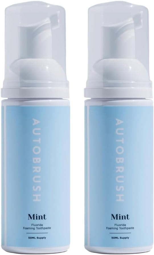 Autobrush Fluoride Foaming Toothpaste for Adults, Mint Flavor, Whitening & Deep Cleaning, Travel Friendly, Anti-Cavity (Pack of 2)
