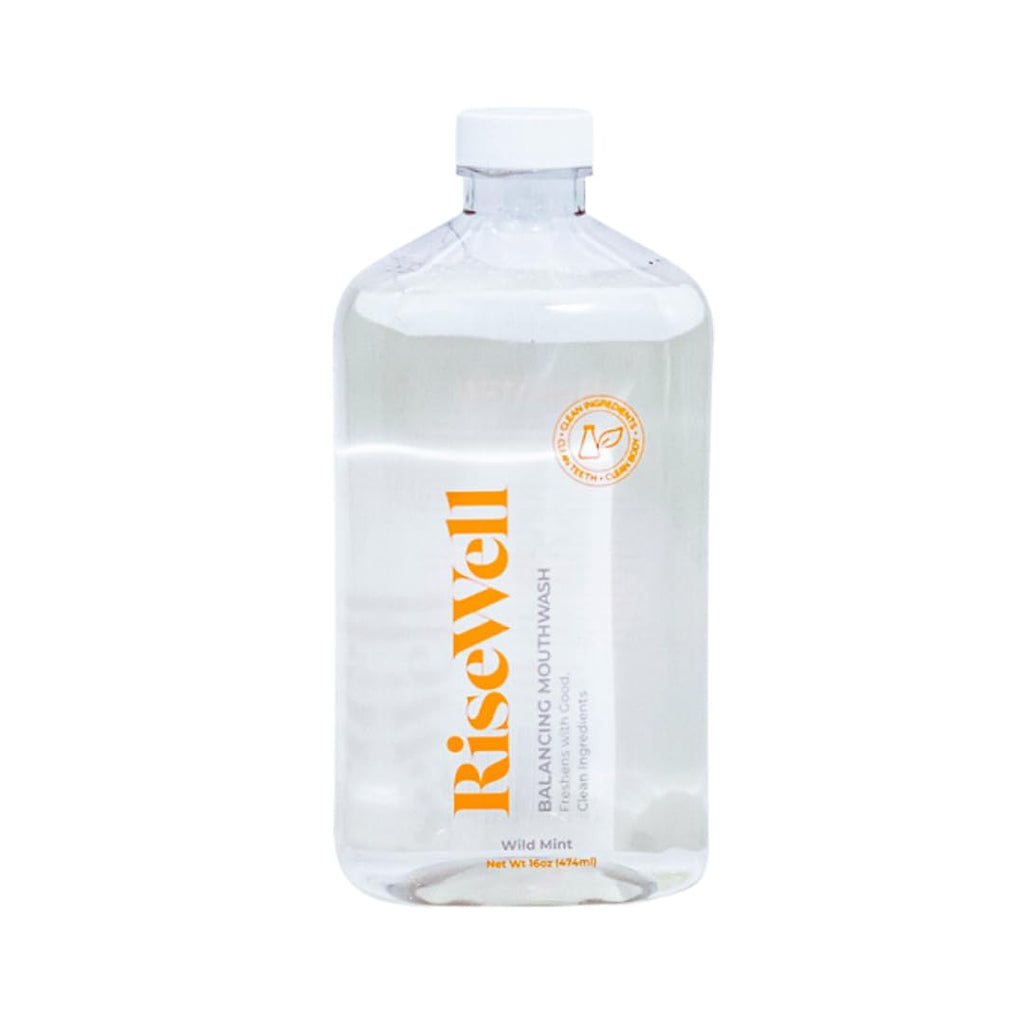 RiseWell Balancing Mouthwash - pH Balancing Alkaline Alcohol Free Mouthwash - SLS Free Xylitol Rinse for Cool Breath, Dentist Developed Dry Mouth Rinse and Natural Breath Freshener - Wild Mint, 16 Oz