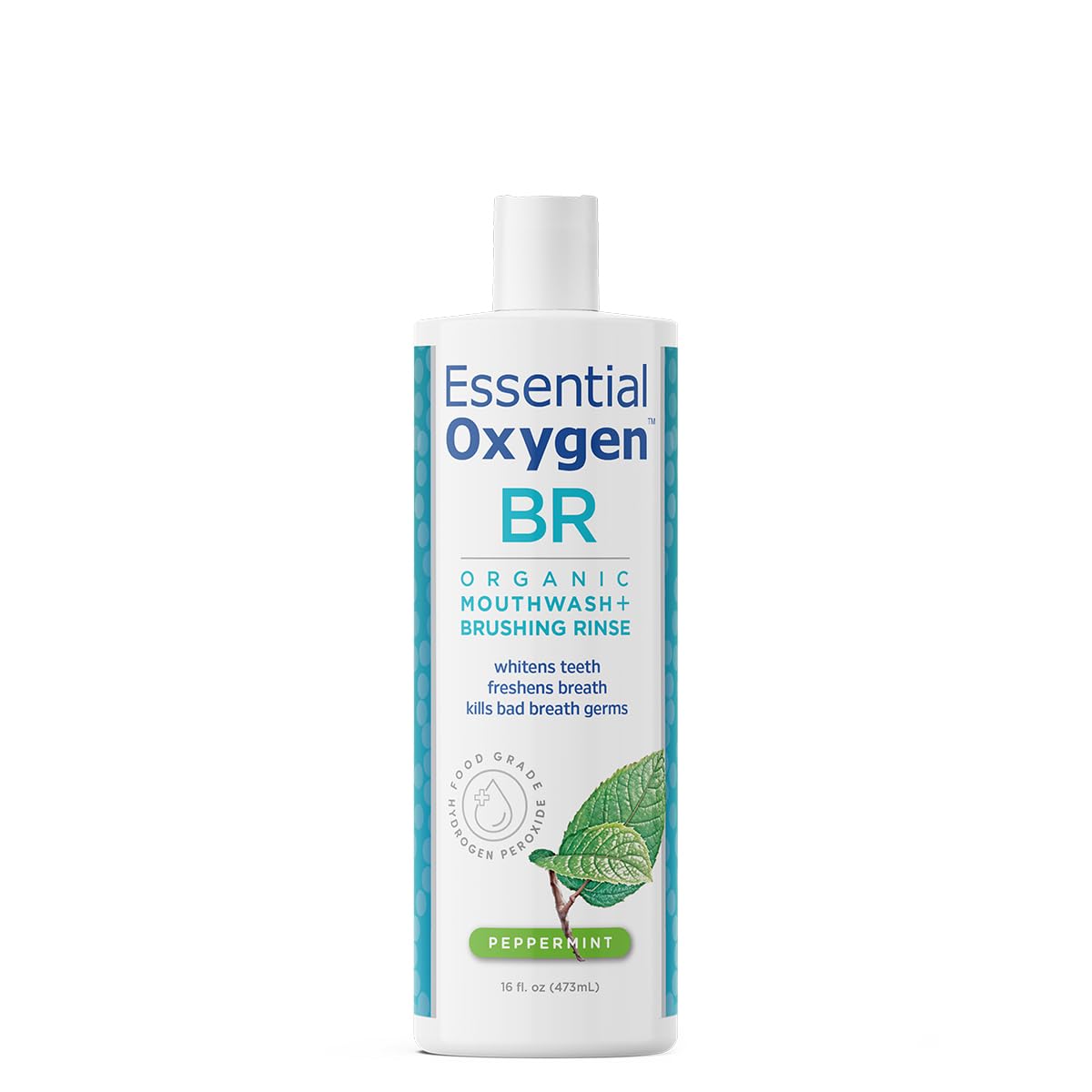 Essential Oxygen Certified BR Organic Brushing Rinse, All Natural Mouthwash for Whiter Teeth, Fresher Breath, and Happier Gums, Alcohol-Free Oral Care, Peppermint, 32 Ounce