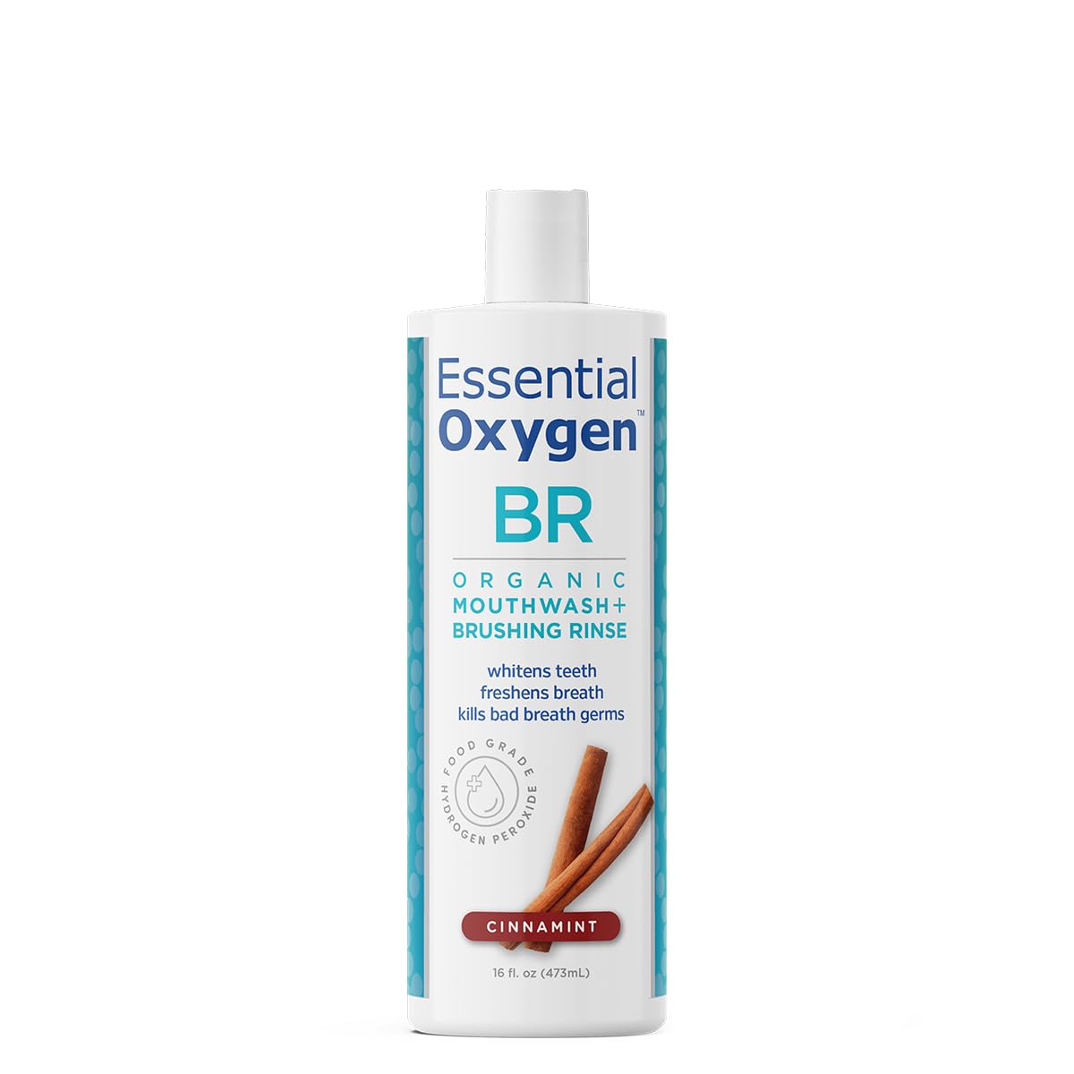Essential Oxygen Certified BR Organic Brushing Rinse, All Natural Mouthwash for Whiter Teeth, Fresher Breath, and Happier Gums, Alcohol-Free Oral Care, Peppermint, 32 Ounce