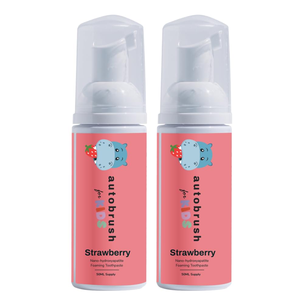 Autobrush Fluoride Foaming Toothpaste for Kids, Strawberry Flavor, Whitening & Deep Cleaning, Travel Friendly, Anti-Cavity (Pack of 3)