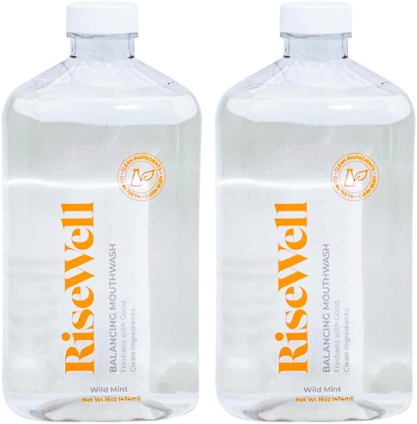 RiseWell Balancing Mouthwash - pH Balancing Alkaline Alcohol Free Mouthwash - SLS Free Xylitol Rinse for Cool Breath, Dentist Developed Dry Mouth Rinse and Natural Breath Freshener - Wild Mint, 16 Oz