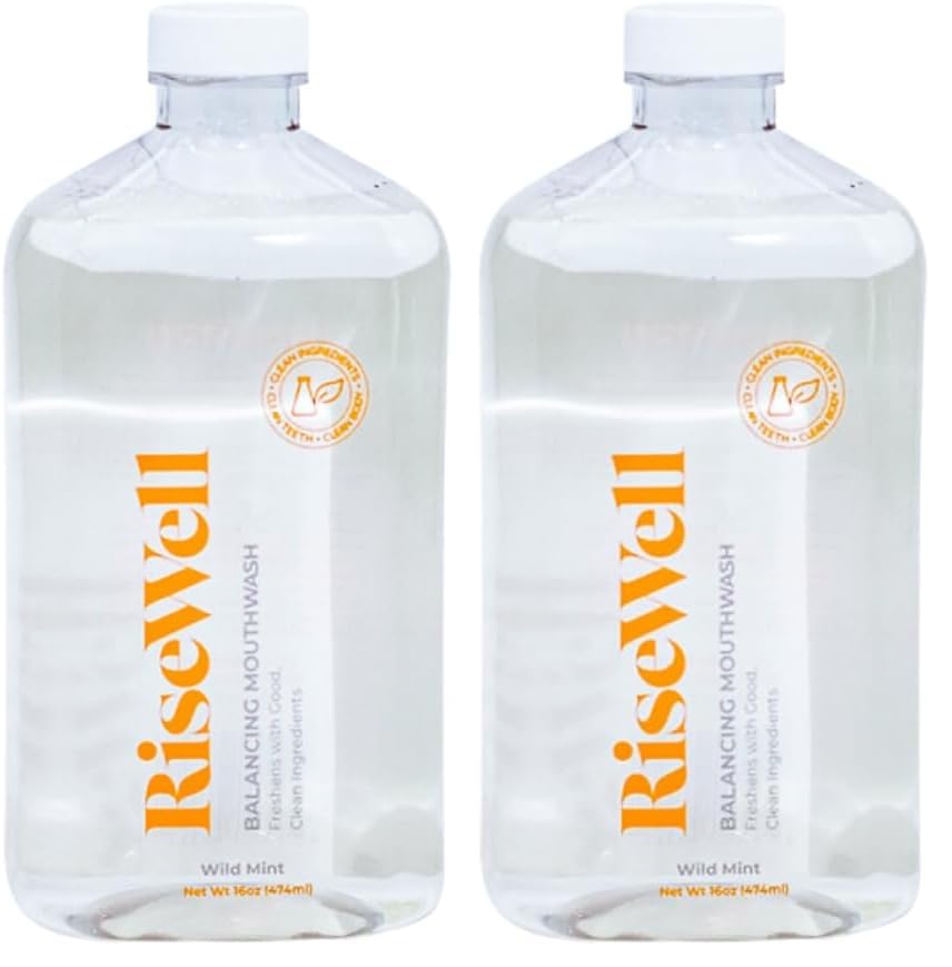 RiseWell Balancing Mouthwash - pH Balancing Alkaline Alcohol Free Mouthwash - SLS Free Xylitol Rinse for Cool Breath, Dentist Developed Dry Mouth Rinse and Natural Breath Freshener - Wild Mint, 16 Oz