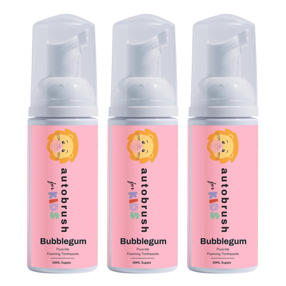 Autobrush Fluoride Foaming Toothpaste for Kids, Strawberry Flavor, Whitening & Deep Cleaning, Travel Friendly, Anti-Cavity (Pack of 3)