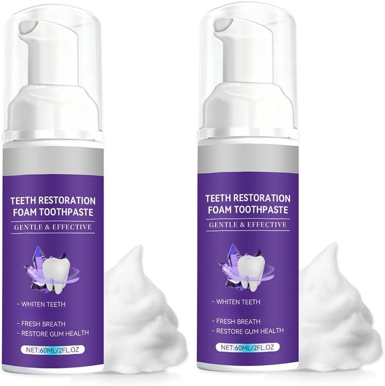 Bright Shine Foaming Tooth Mousse, Gentle Refreshing Clean, One-Press Dispenser, Portable Daily Oral Care, Fresh Feeling(2pcs)