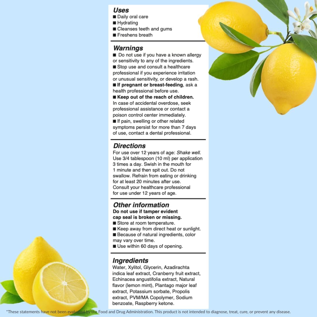 StellaLife Wellness Herbal Mouthwash – Natural Hydrating Alcohol-Free Oral Solution for Halitosis/Bad Breath Relief (Not Vega Rinse) Lemon Mint