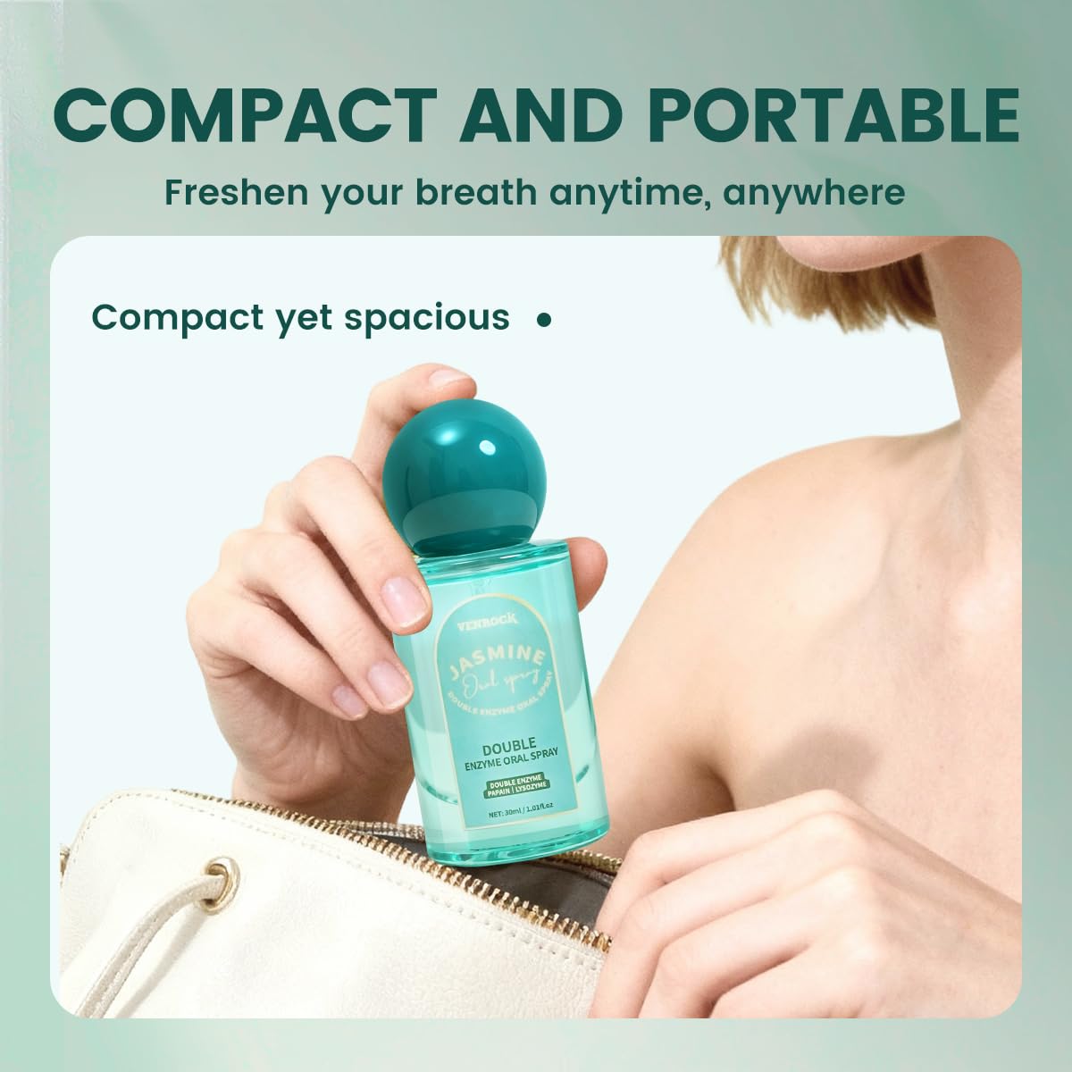 Venrock Double Enzyme Oral Spray Long-Lasting Freshness, Alcohol-Free Oral Spray for Breath Care, Jasmine Dragon Well Tea Flavor, Travel-Sized Breath Spray with Papain & Lysozyme, 30ml/1.01 Fl Oz