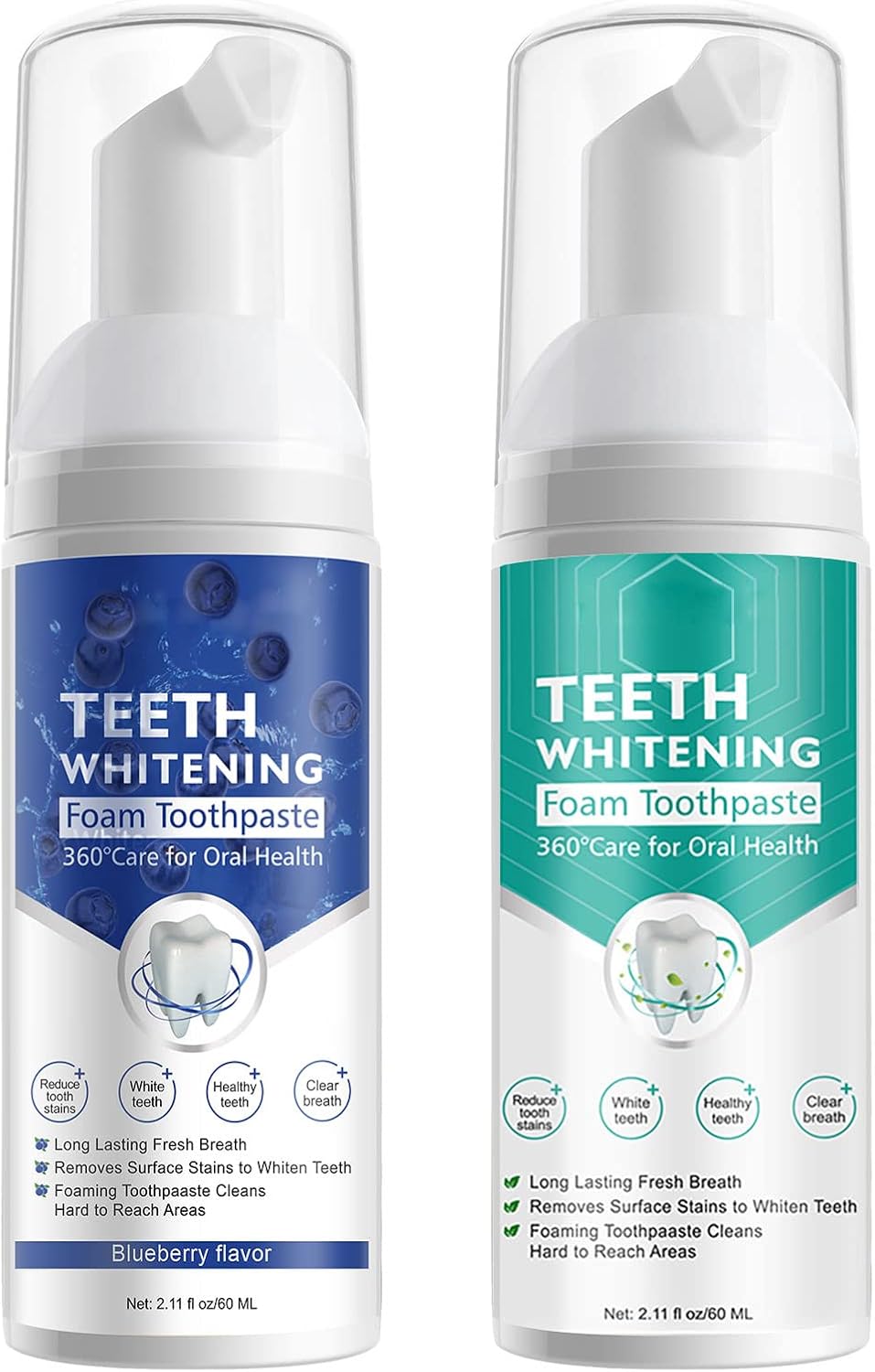 2PCS Foam Toothpaste, Whitening Baking Soda Toothpaste, Ultra-fine Mousse Foam Deeply Cleaning Gums, for Great Oral Care & Whitening Result Blueberry and Mint