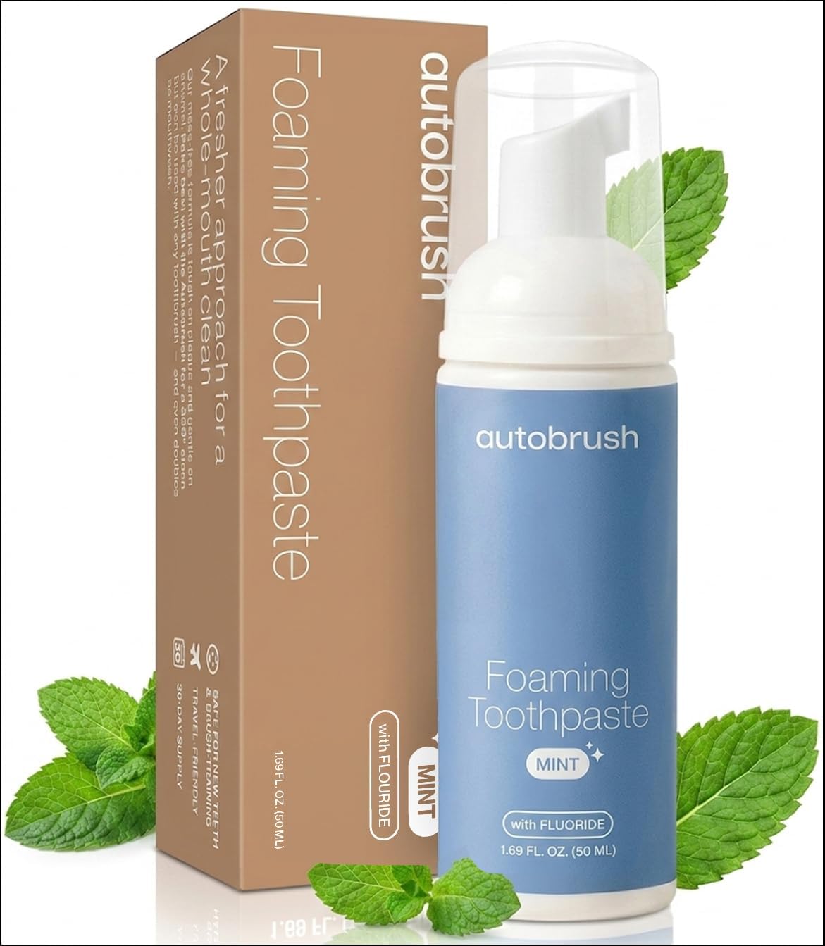 Autobrush Fluoride Foaming Toothpaste for Adults, Mint Flavor, Whitening & Deep Cleaning, Travel Friendly, Anti-Cavity (Pack of 1)