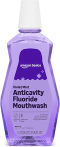 Amazon Basics Anticavity Fluoride Mouthwash, Alcohol Free, Violet Mint, 1 Liter, 33.8 Fluid Ounces, 1-Pack, Packaging May Vary