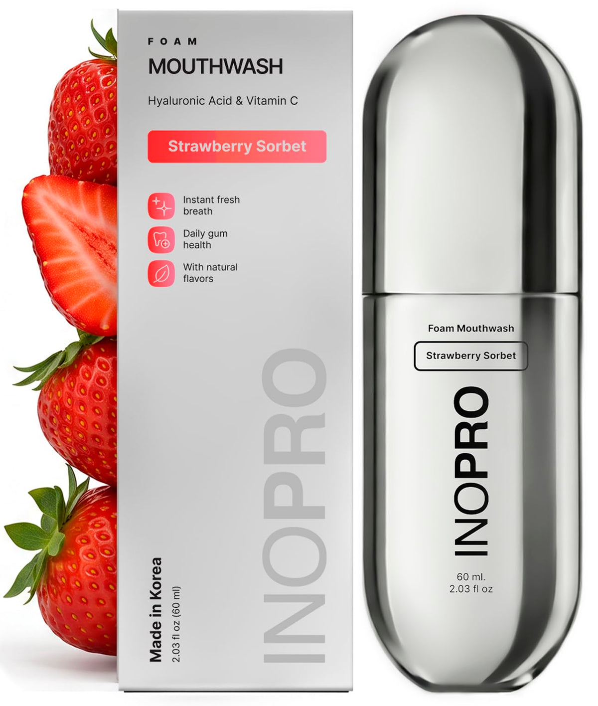 INOPRO Foam Mouthwash with Nano-Hydroxyapatite, Xylitol, Hyaluronic Acid, Vinamin C, Alcohol Free, Fluoride Free Oral Rinse Portable Travel Size - Yuzu Citrus, 2.03 fl oz