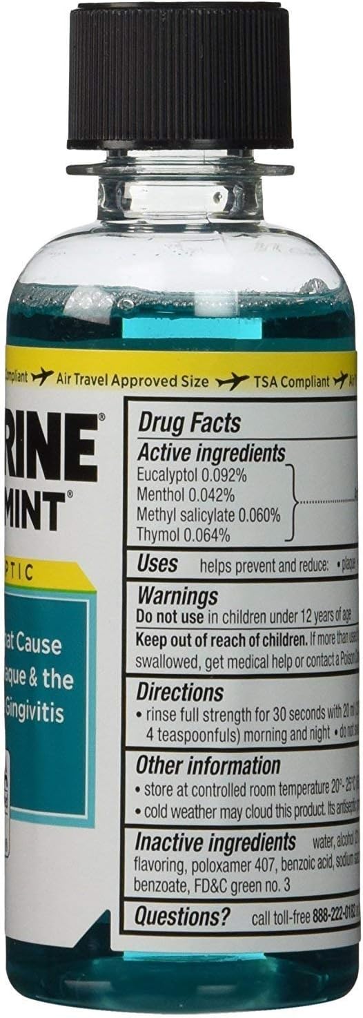 Listerine Cool Mint Antiseptic Mouthwash for Bad Breath, Travel Size 3.2 oz - Pack of 12