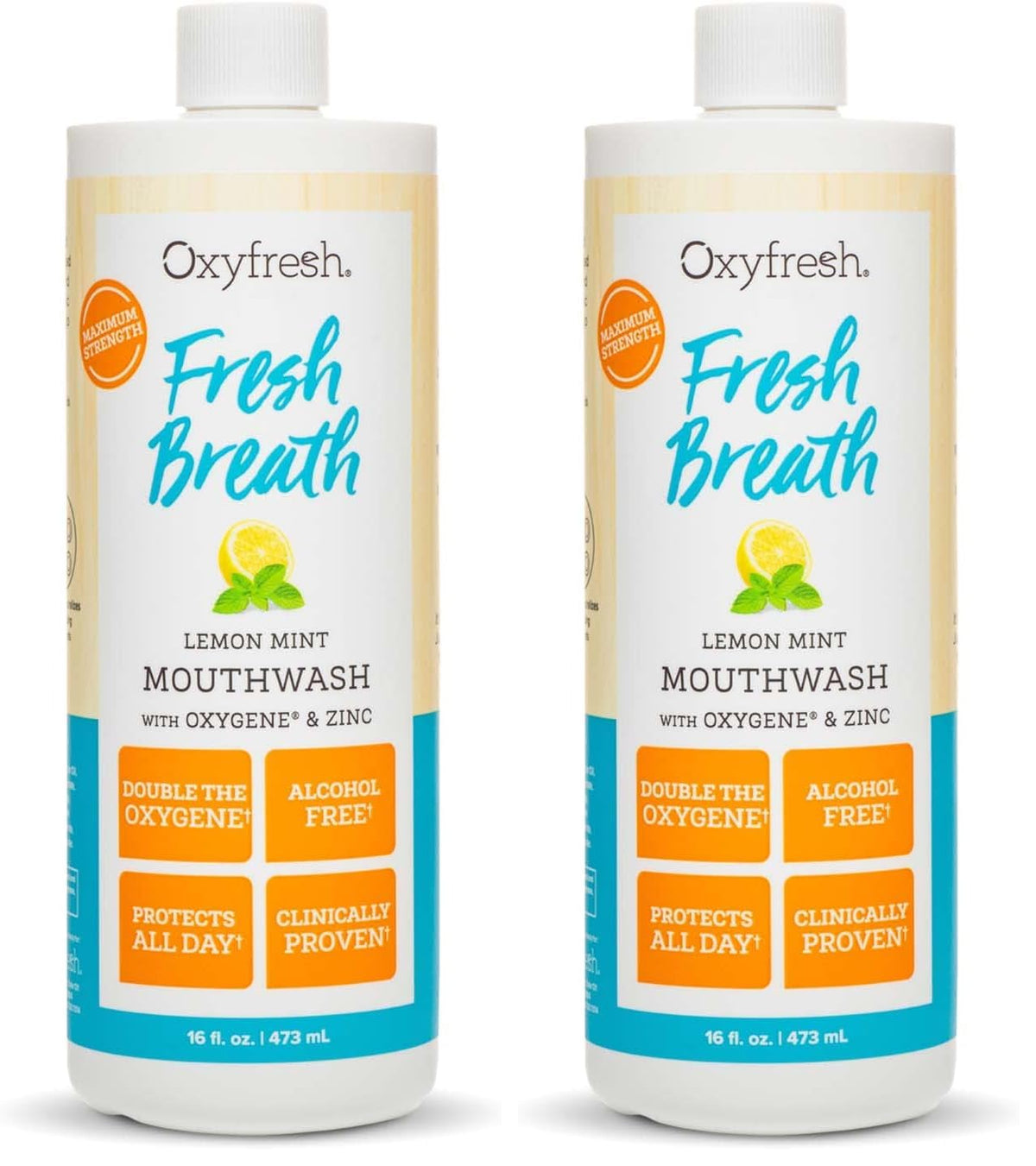 Oxyfresh Lemon Mint Fresh Breath Mouthwash – Bad Breath Treatment – SLS & Fluoride Free – Alcohol Free, Gentle Nonburning with Xylitol & Essential Oils – 16 Fl Oz