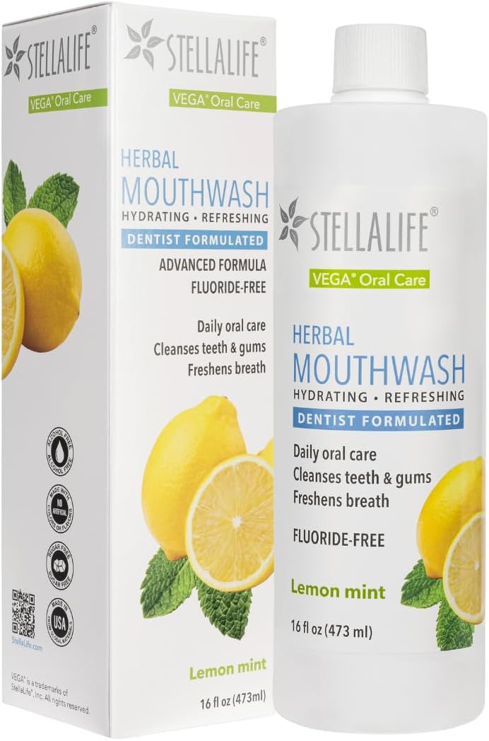 StellaLife Wellness Herbal Mouthwash – Natural Hydrating Alcohol-Free Oral Solution for Halitosis/Bad Breath Relief (Not Vega Rinse) Lemon Mint