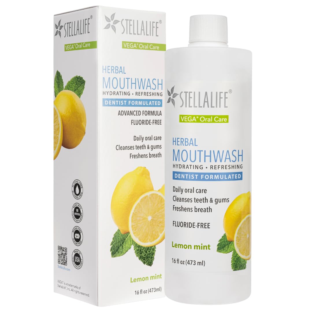 StellaLife Wellness Herbal Mouthwash – Natural Hydrating Alcohol-Free Oral Solution for Halitosis/Bad Breath Relief (Not Vega Rinse) Lemon Mint