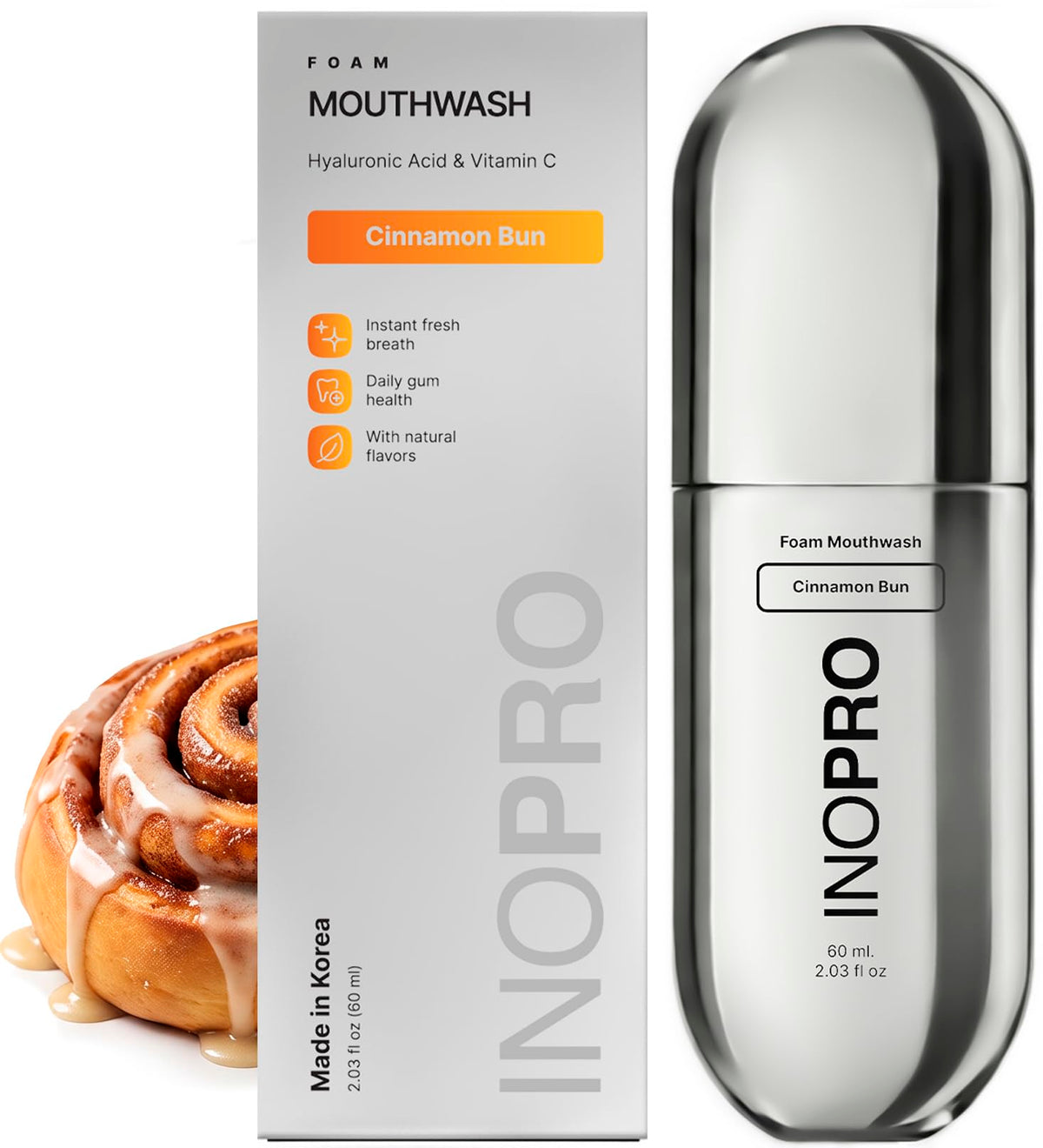 INOPRO Foam Mouthwash with Nano-Hydroxyapatite, Xylitol, Hyaluronic Acid, Vinamin C, Alcohol Free, Fluoride Free Oral Rinse Portable Travel Size - Yuzu Citrus, 2.03 fl oz