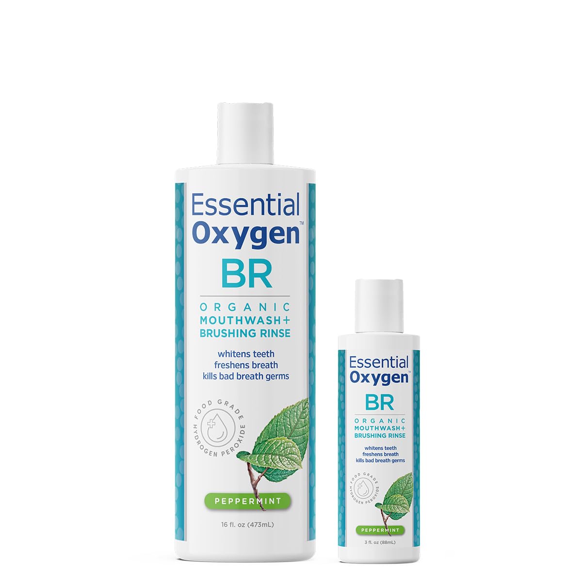 Essential Oxygen Certified BR Organic Brushing Rinse, All Natural Mouthwash for Whiter Teeth, Fresher Breath, and Happier Gums, Alcohol-Free Oral Care, Peppermint, 32 Ounce