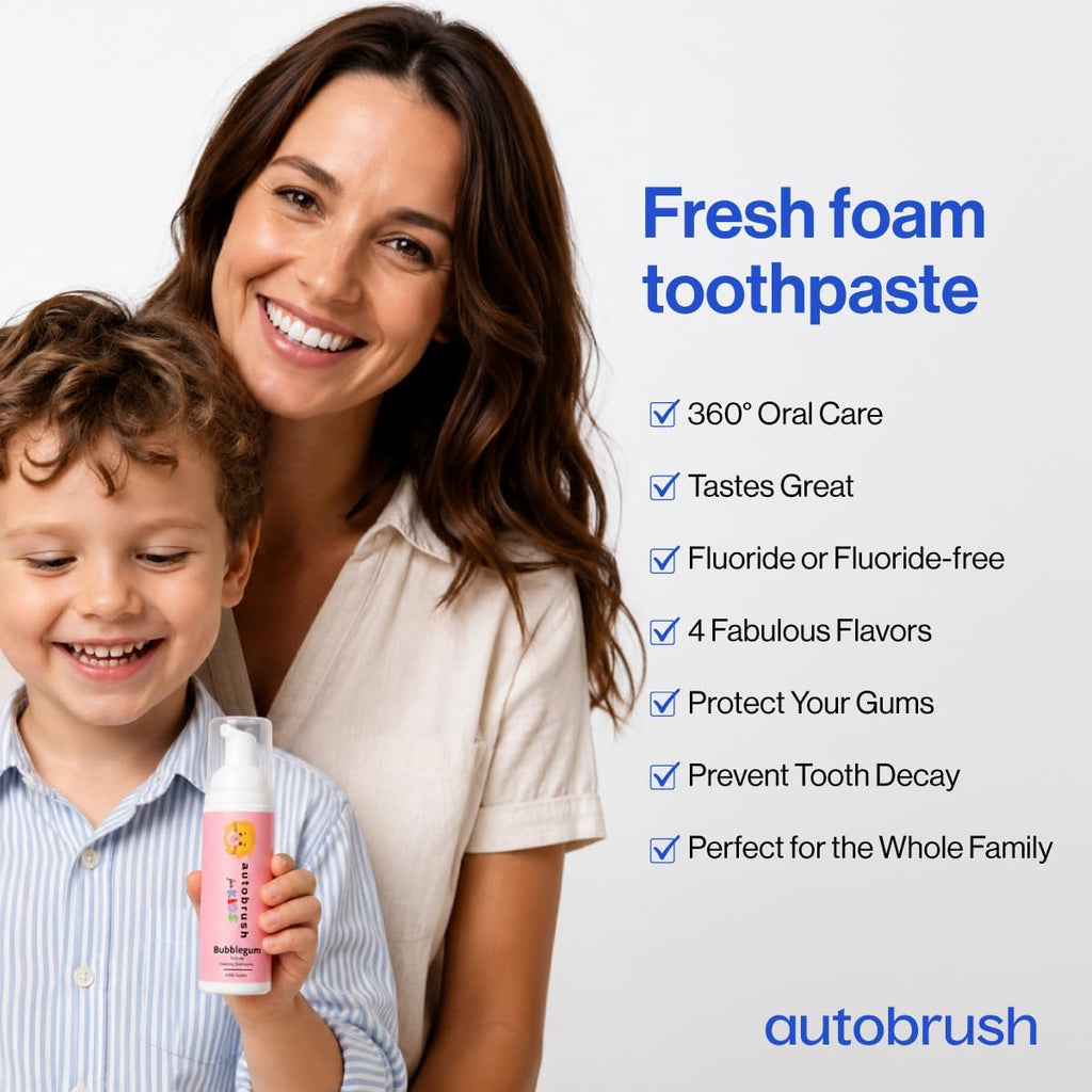 Autobrush Fluoride Foaming Toothpaste for Kids, Strawberry Flavor, Whitening & Deep Cleaning, Travel Friendly, Anti-Cavity (Pack of 3)