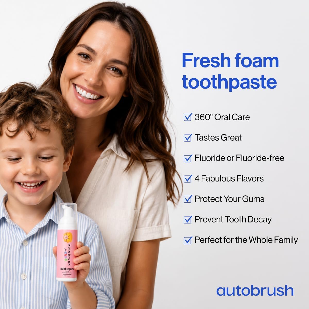 Autobrush Fluoride Foaming Toothpaste for Kids, Strawberry Flavor, Whitening & Deep Cleaning, Travel Friendly, Anti-Cavity (Pack of 3)