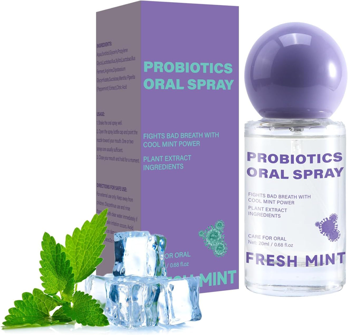 Probiotic Oral Spray for Long-Lasting Freshness, Oral Spray with Probiotics for Breath Care, Gentle, Convenient Travel-Sized Breath, 20ml/0.68oz