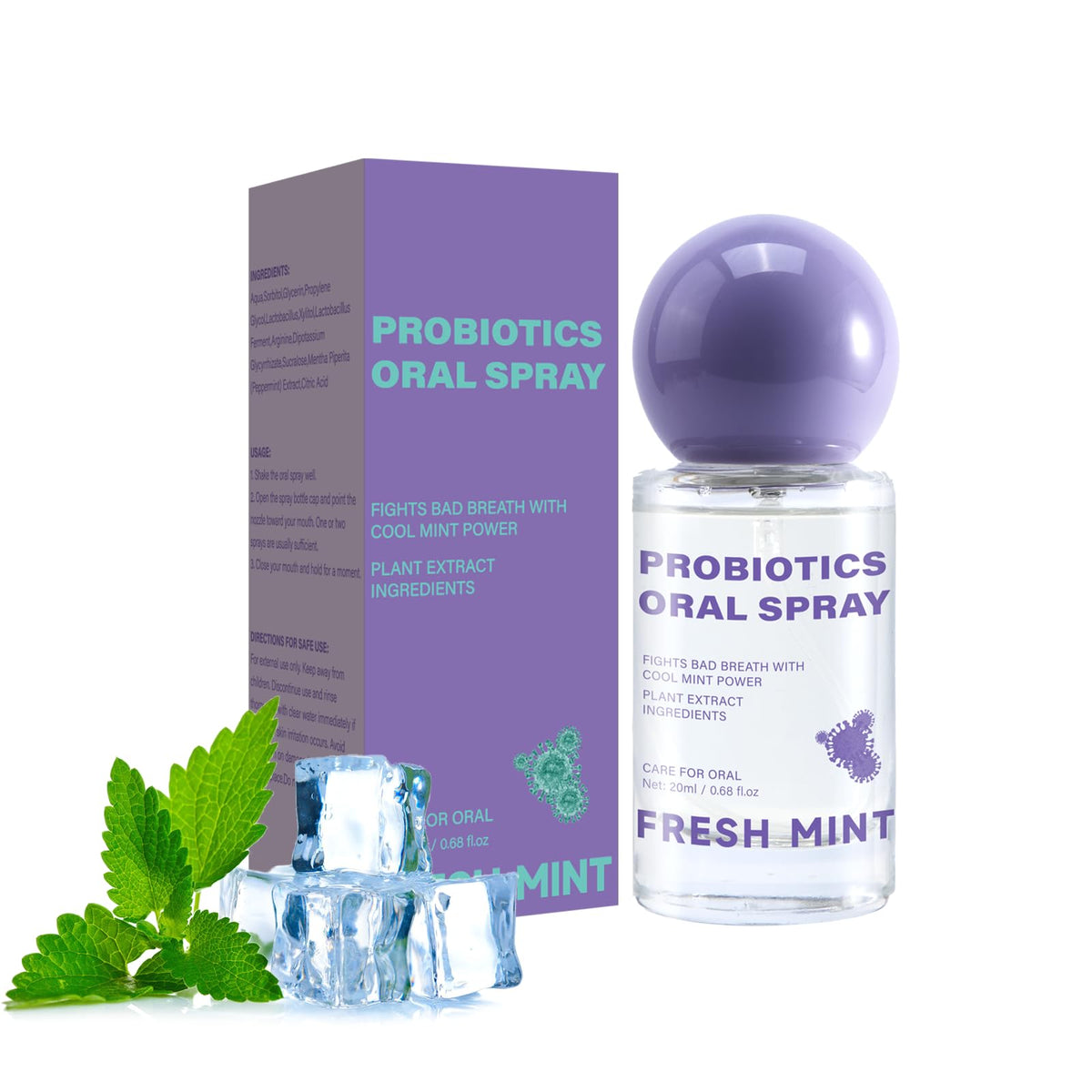 Probiotic Oral Spray for Long-Lasting Freshness, Oral Spray with Probiotics for Breath Care, Gentle, Convenient Travel-Sized Breath, 20ml/0.68oz