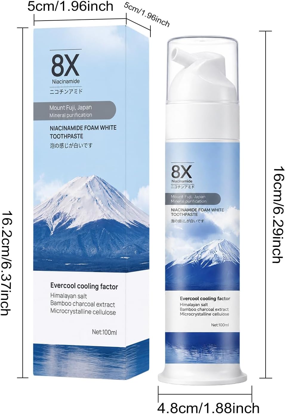 Niacinamide Foam Whitening Toothpaste with Bamboo Charcoal, Niacinamide Whitening Toothpaste for Adults, Helps Remove Surface Stains, Fresh Breath, Daily Oral Care, Mint Flavor (1PCS)