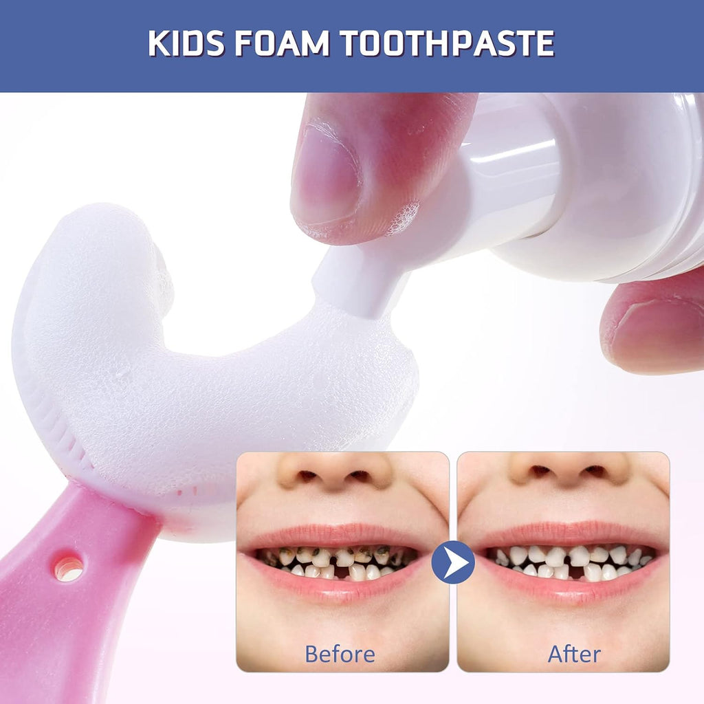 Foam Toothpaste Kids, Toddler Foam Toothpaste with Low Fluoride for U Shaped Toothbrush, Foaming Toothpaste and Mouthwash for Dental Care for Children Kids Age for 3 and Up (Strawberry+Watermelon)