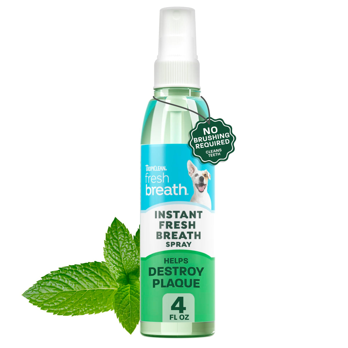 TropiClean Fresh Breath Oral Care Spray for Dogs & Cats | Dog Breath Spray | Mint Breath Freshener | Pet Bad Breath Treatment | Made in The USA | 4 oz