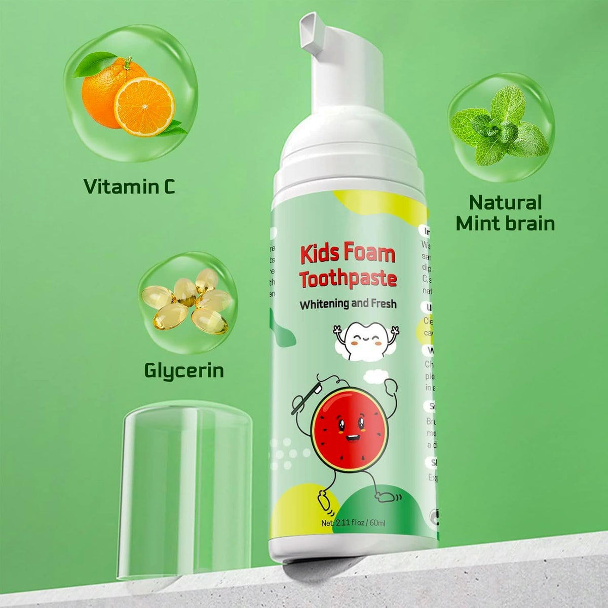 Foam Toothpaste Kids, Kids Mouthwash with Fruit Flavor - Toddler Toothpaste Age for Children, 360ºCare Natural Anti-Cavity Formulas with Fluoride for Electric & U-Shape Toothbrushes