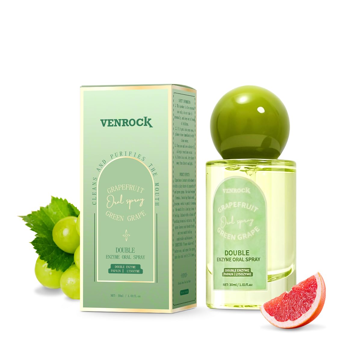 Venrock Double Enzyme Oral Spray Long-Lasting Freshness, Alcohol-Free Oral Spray for Breath Care, Jasmine Dragon Well Tea Flavor, Travel-Sized Breath Spray with Papain & Lysozyme, 30ml/1.01 Fl Oz