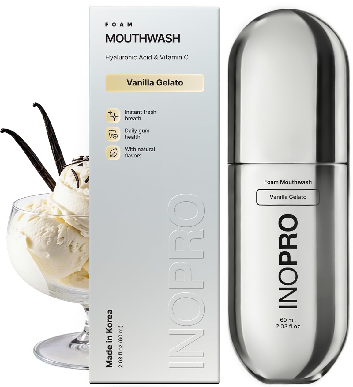 INOPRO Foam Mouthwash with Nano-Hydroxyapatite, Xylitol, Hyaluronic Acid, Vinamin C, Alcohol Free, Fluoride Free Oral Rinse Portable Travel Size - Yuzu Citrus, 2.03 fl oz