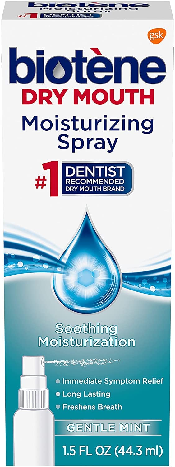 Biotene Gentle Mint Moisturizing Mouth Spray, Sugar-Free, for Dry Mouth and Fresh Breath, 1.5 Fl Oz (Pack of 3)