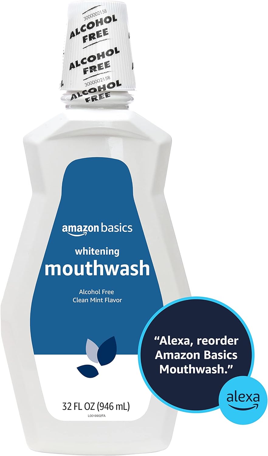 Amazon Basics Teeth Whitening Mouthwash, Alcohol-Free, Clean Mint, Breath Freshener, 32 Fluid Ounces, 1-Pack (Previously Solimo)