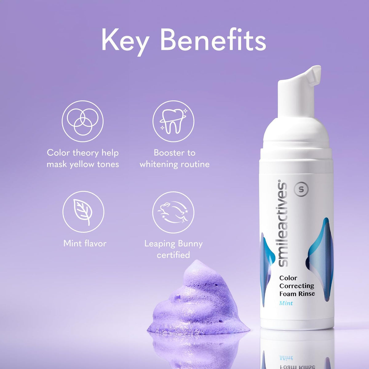 Smileactives Purple Color Correcting Foam – Teeth Brightening Booster, Visually Neutralizes Yellow Tones for a Whiter Smile, Fresh Mint Breath, Daily Whitening Support – 5 FL OZ