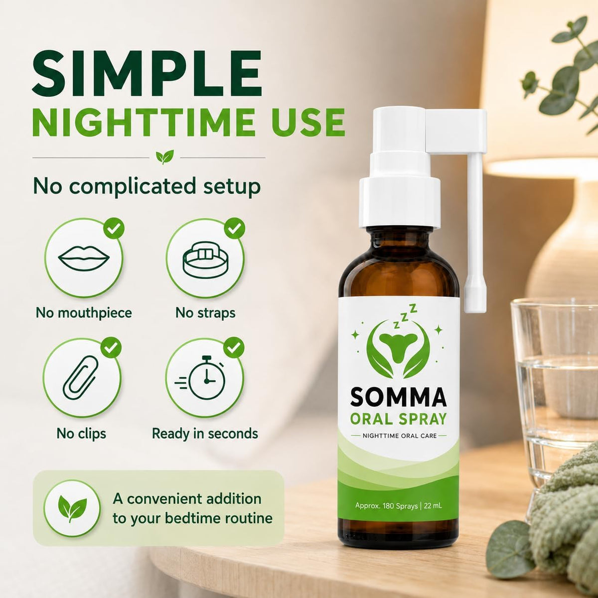 Somma Oral Spray, Fresh Mint Flavor, Extended Nozzle, 22 mL