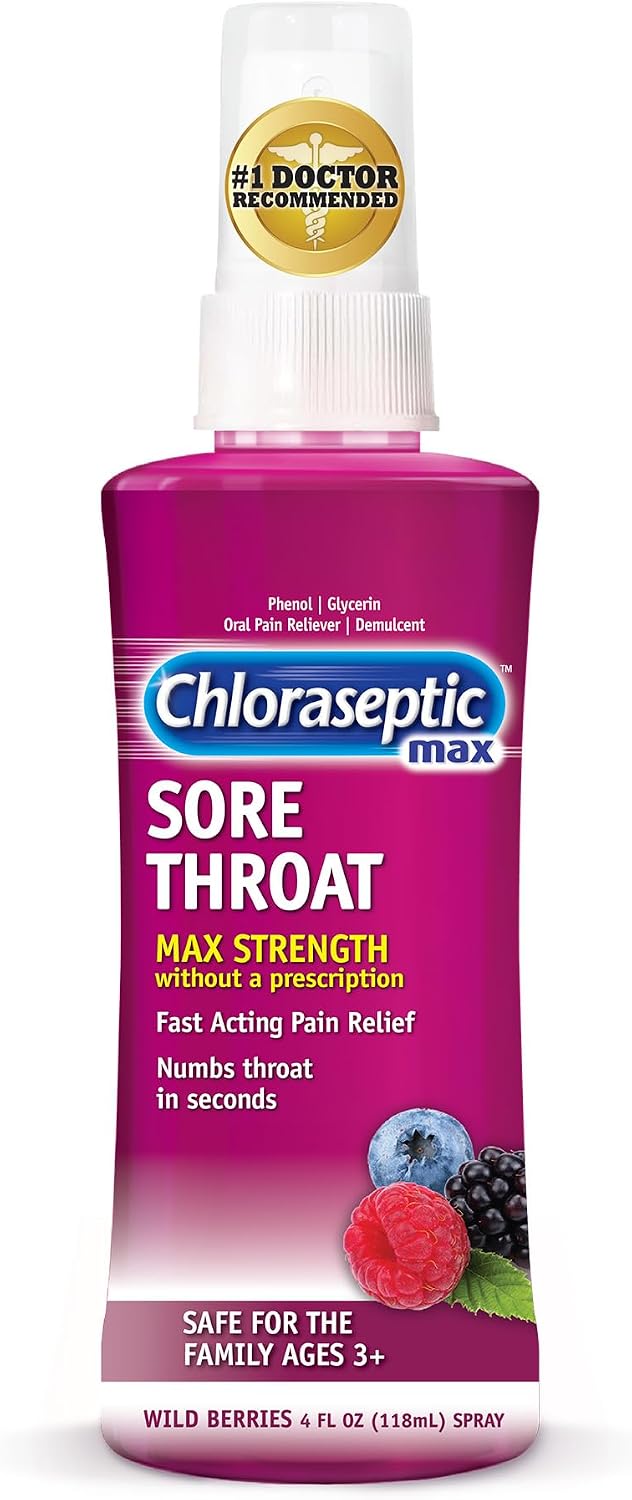 Chloraseptic Max Strength Sore Throat Spray, Sugar-Free Wild Berry, 4 Fl Oz