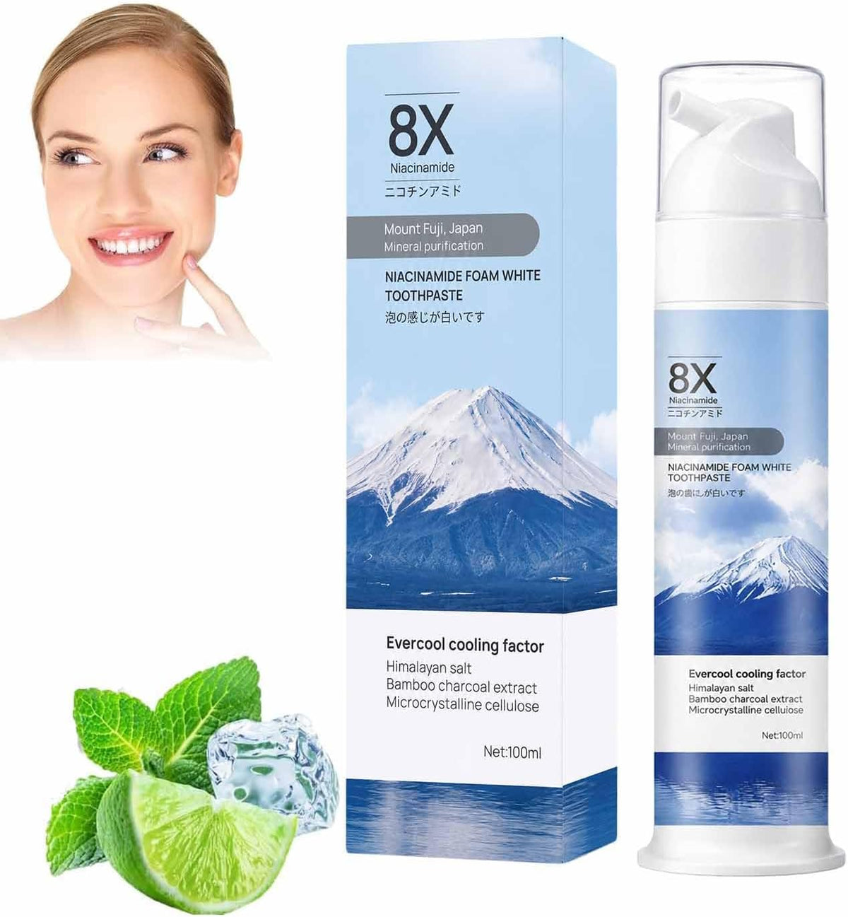 Niacinamide Foam Whitening Toothpaste with Bamboo Charcoal, Niacinamide Whitening Toothpaste for Adults, Helps Remove Surface Stains, Fresh Breath, Daily Oral Care, Mint Flavor (1PCS)