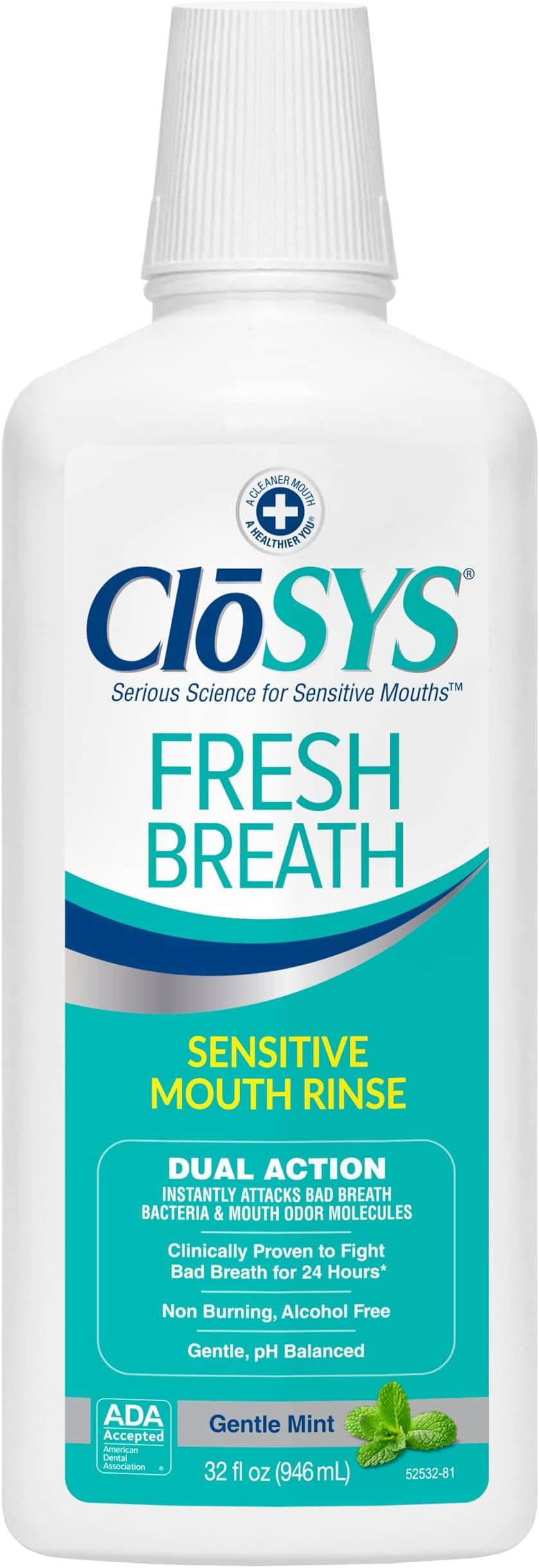 CloSYS Mouthwash, 32 Ounce, Fresh Breath Mouthwash, 2 Pack, Gentle Mint