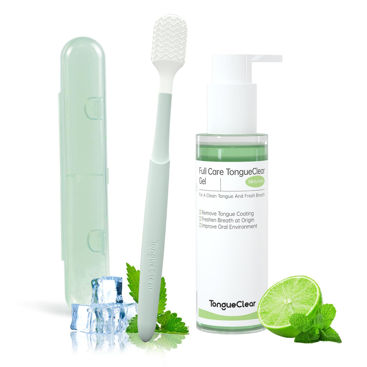 Tongueclear Soft Oral Cleaner & Gel Kit | Mouth Odor Eliminator, Fresh Mint