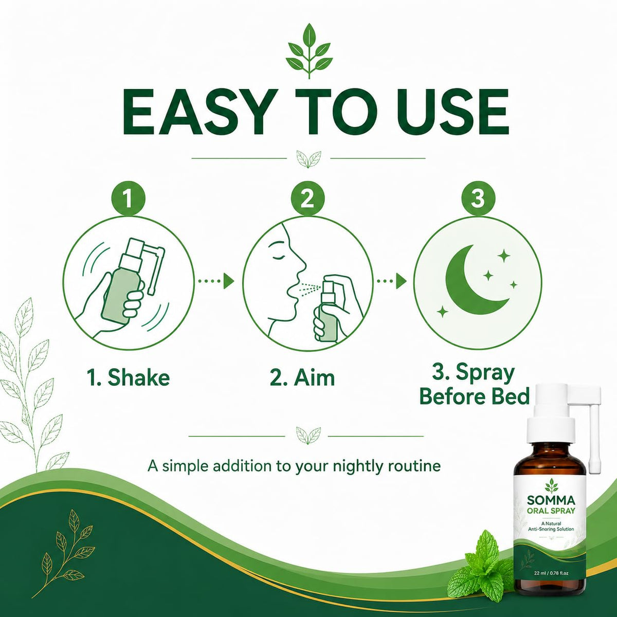 SOMMA ORAL SPRAY, Plant-Based Fresh Mint Flavor 1 Fl Oz