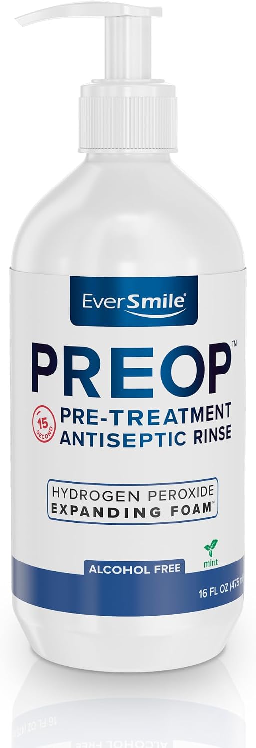 EverSmile PreOp Foaming Rinse – Deep Clean Mouthwash with Hydrogen Peroxide – Alcohol Free Rinse to Mouth Wash Daily & Before Treatment – Helps Heal Canker Sores – 100 Uses Per 16oz Bottle (1 Pack)