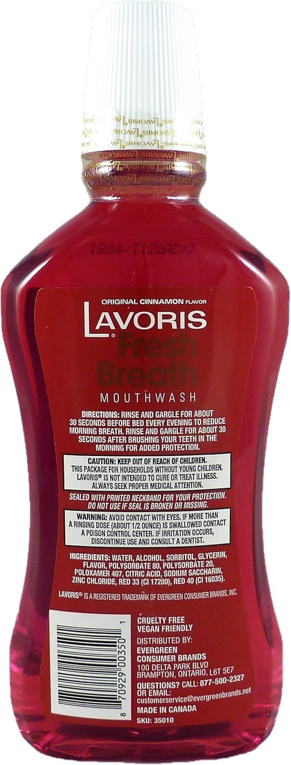 Cinnamon Original Lavoris Mouthwash LARGER SIZE - 3 Pack of 18 oz Bottles (54 oz. total)