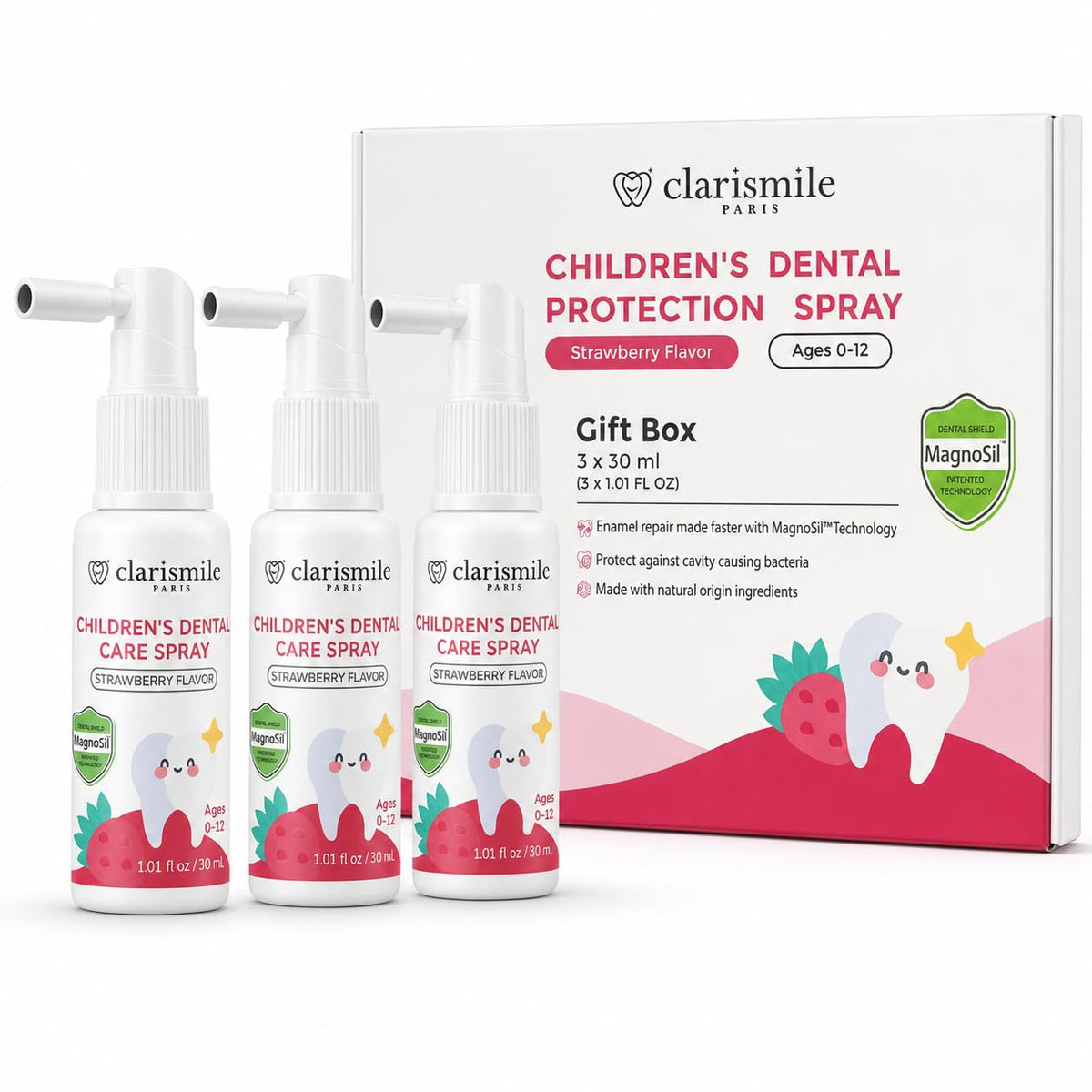 Clarismile Kids Oral Spray - Toothpaste Helper, Fluoride-Free with Xylitol + Kid-Approved Nano-H, Natural Ingredients, Strawberry Flavor, Made in France, 30ml