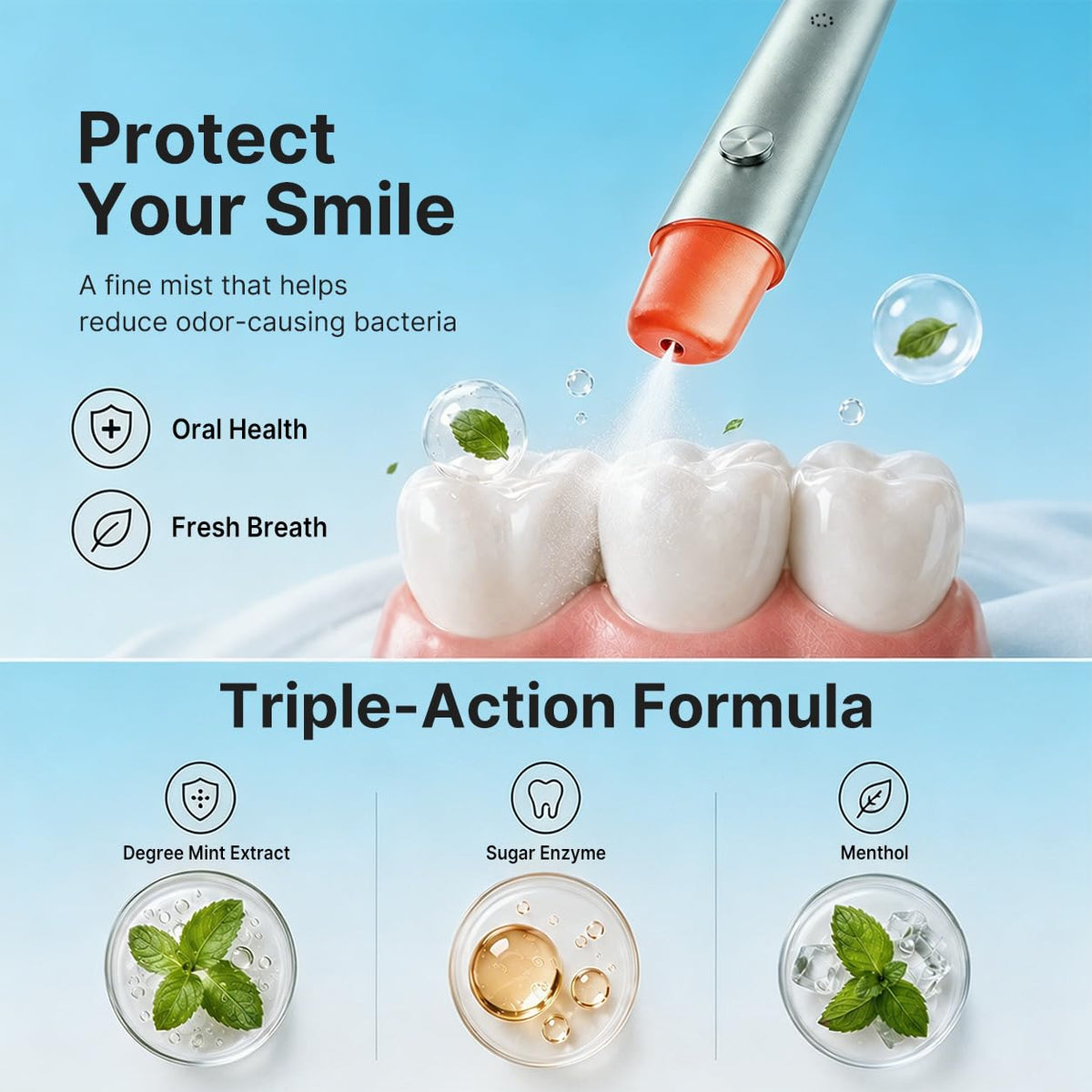 ZDEER PW13 Electric Cool Breath Spray, Probiotic Mouth Spray, Oral Spray Alcohol-Free for Fresh Breath & Dry Mouth,Rechargeable, 3 Flavor Cartridges, Travel Size, Ideal for Dating Office Daily Use