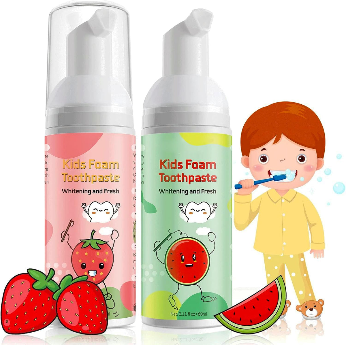 Foam Toothpaste Kids, Kids Mouthwash with Fruit Flavor - Toddler Toothpaste Age for Children, 360ºCare Natural Anti-Cavity Formulas with Fluoride for Electric & U-Shape Toothbrushes