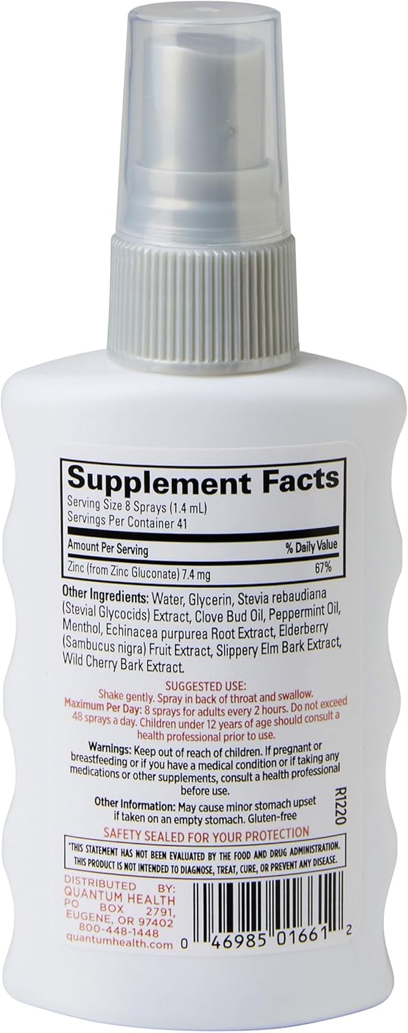 Quantum Health TheraZinc Throat Spray Immune Support Peppermint Flavor, 2oz