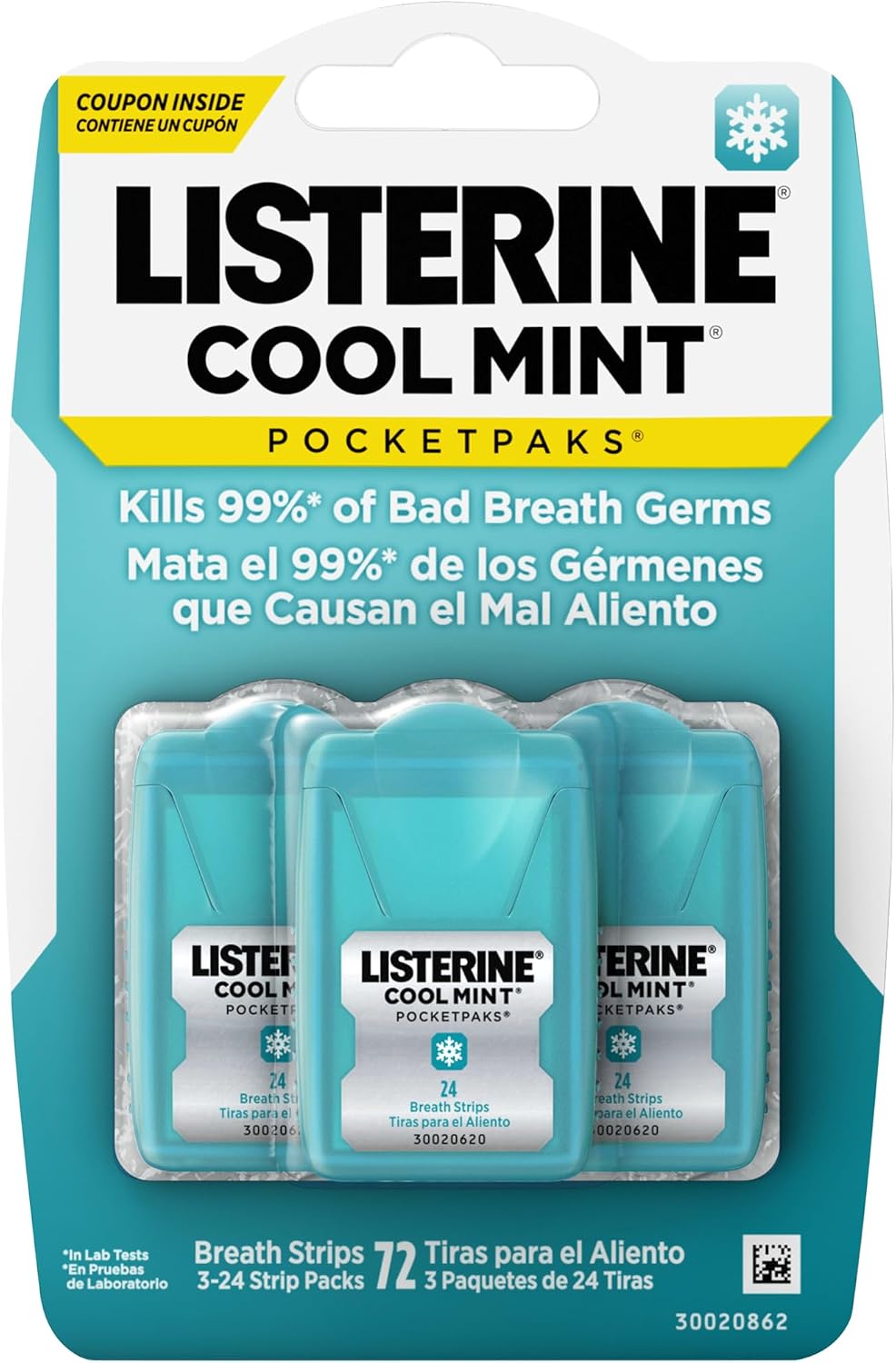 Listerine PocketPaks Breath Strips, Cool Mint, 24-Strip Pack, 3 Pack
