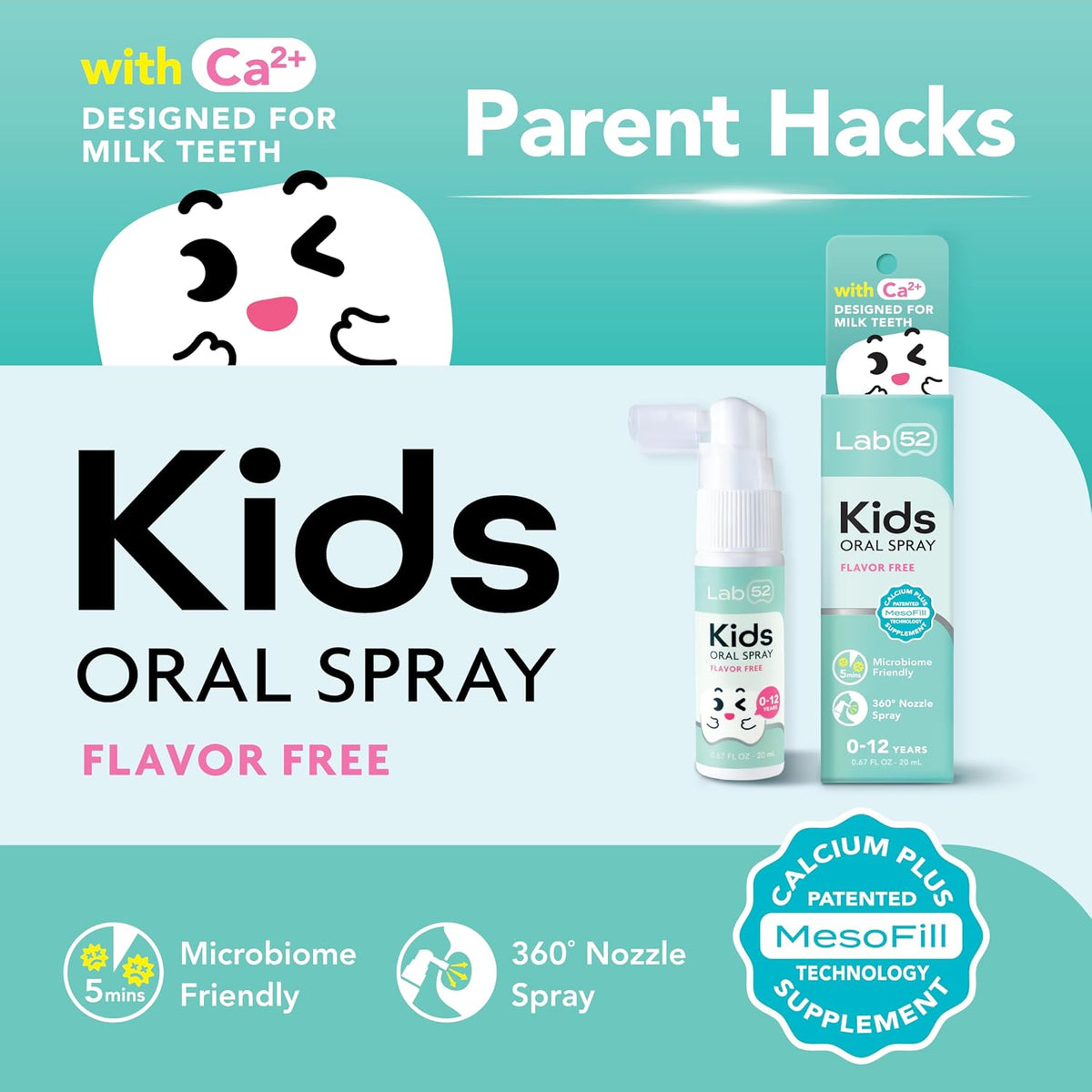LAB52 Kids Oral Spray, Toothpaste Helper Fluoride Free, Xylitol Flavor Free