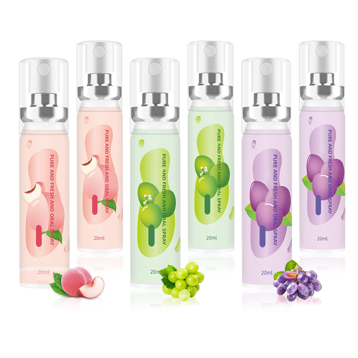 6PCS Oral Breath Spray, 3 Flavors Fruit Mouth Spray Breath Freshener Oral Care for Adults, Portable Long Lasting Refreshing Dry Mouth Spray for Bad Breath