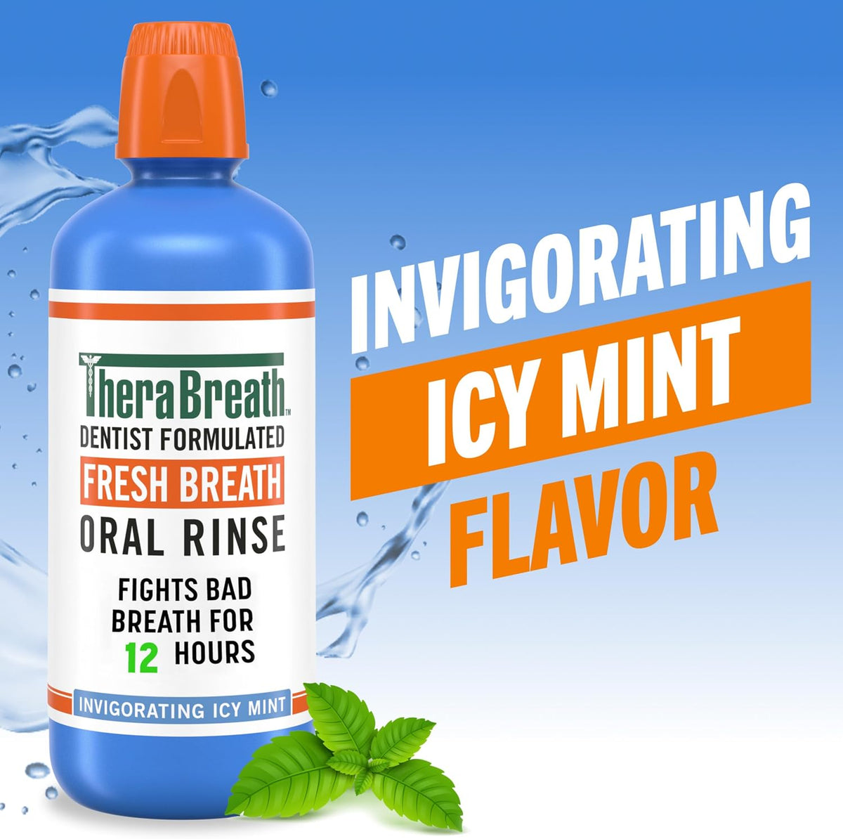 TheraBreath Fresh Breath Oral Rinse, Invigorating ICY Mint Flavor, Dentist Formulated and ADA-Accepted Mouthwash pH-Balanced, Alcohol Free & Non-Burning, 1 Liter